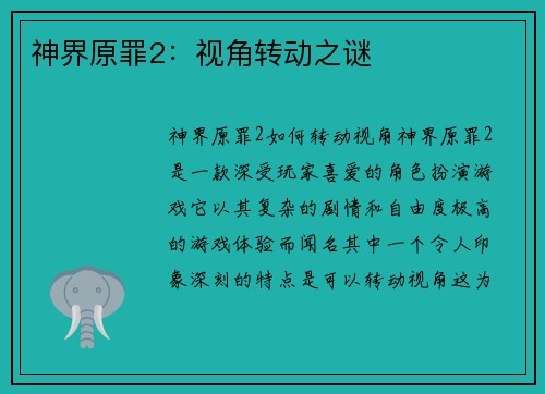 神界原罪2：视角转动之谜